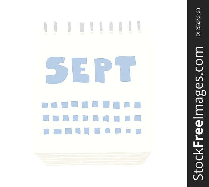 flat color illustration of a cartoon calendar showing month of September