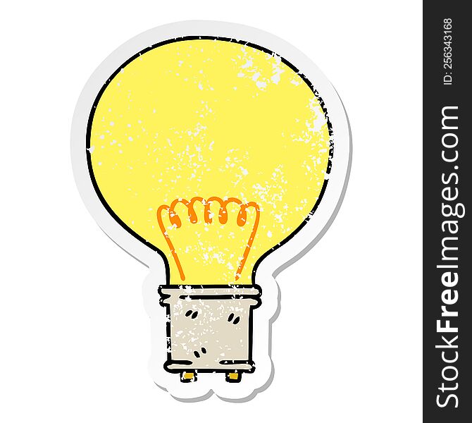 distressed sticker of a quirky hand drawn cartoon light bulb