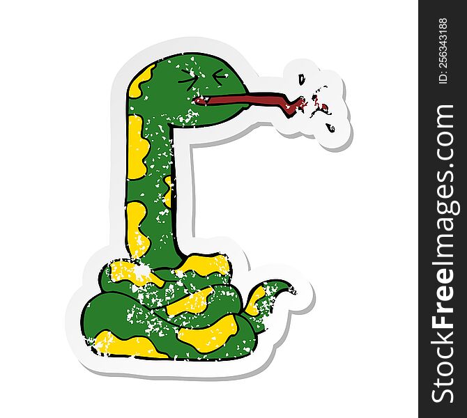 Distressed Sticker Of A Cartoon Hissing Snake