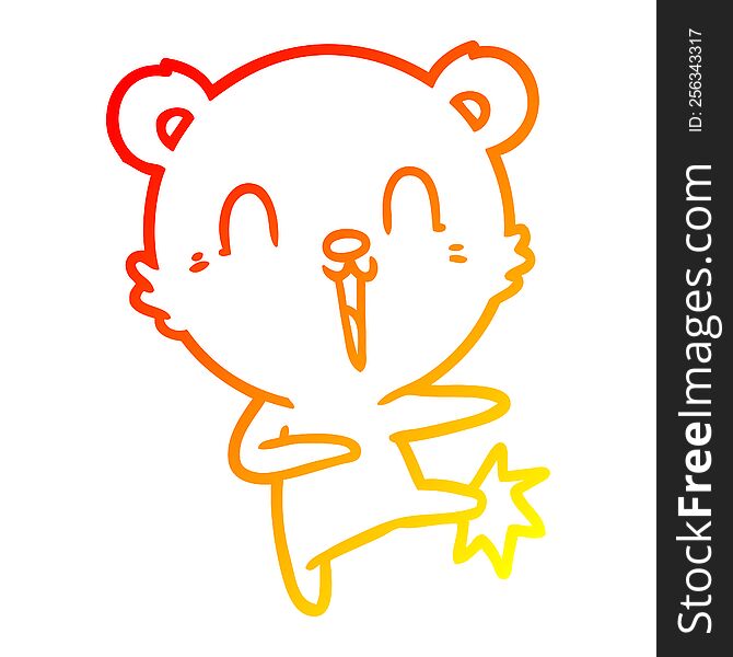 warm gradient line drawing of a happy cartoon polar bear kicking