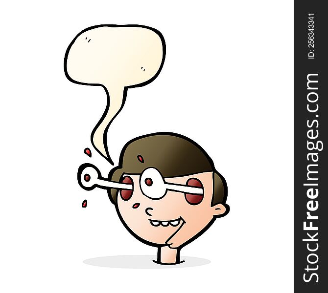 cartoon excited boy s face with speech bubble