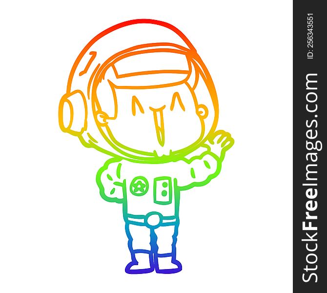 Rainbow Gradient Line Drawing Singing Cartoon Astronaut