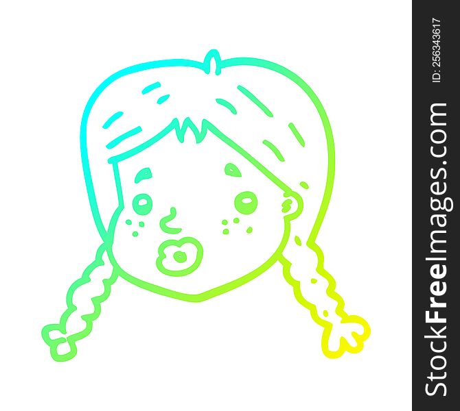 cold gradient line drawing of a cartoon girls face