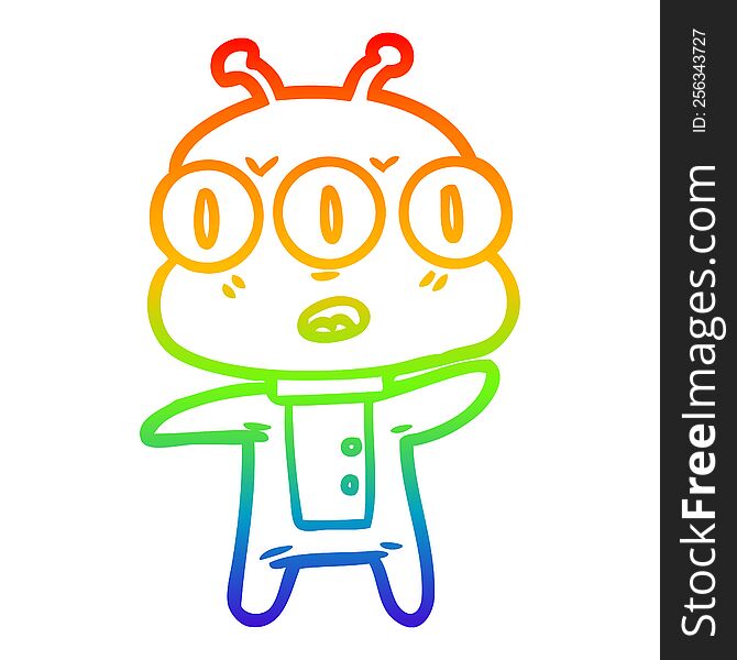 rainbow gradient line drawing of a cartoon three eyed alien