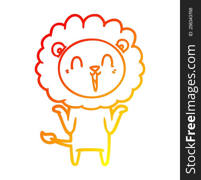 Warm Gradient Line Drawing Laughing Lion Cartoon Shrugging Shoulders