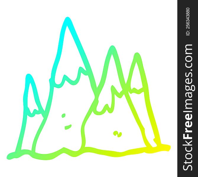 cold gradient line drawing of a cartoon tall mountains