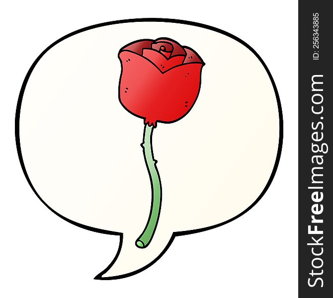 cartoon rose with speech bubble in smooth gradient style
