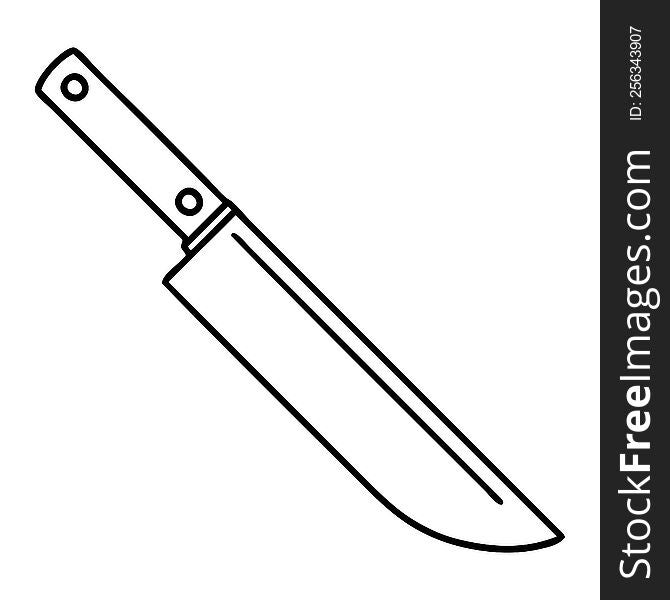 tattoo in black line style of a knife. tattoo in black line style of a knife