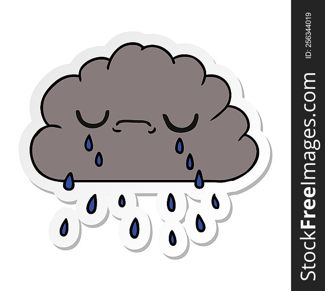 Sticker Cartoon Of Cute Crying Cloud