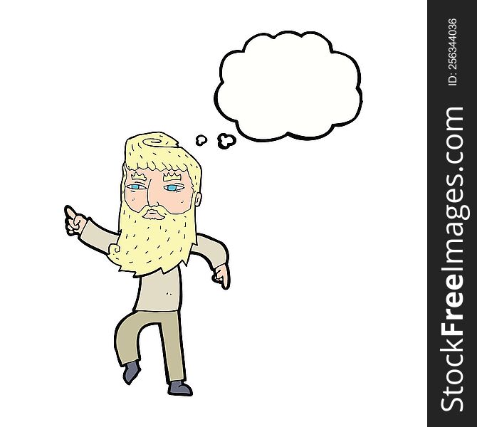 Cartoon Bearded Man Pointing The Way With Thought Bubble