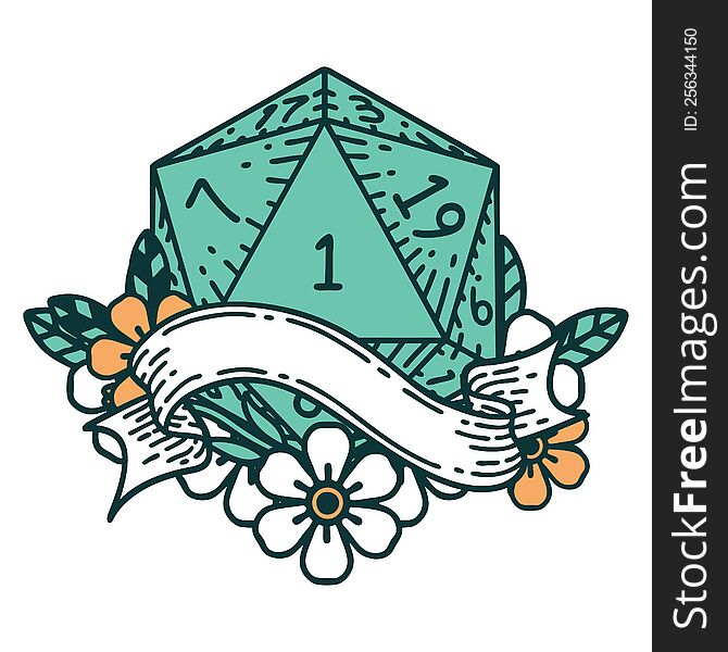 Natural One D20 Dice Roll Illustration