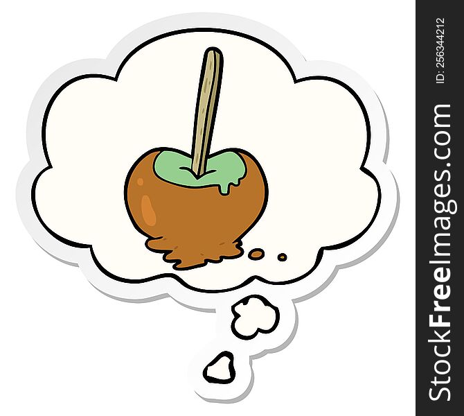 cartoon toffee apple with thought bubble as a printed sticker