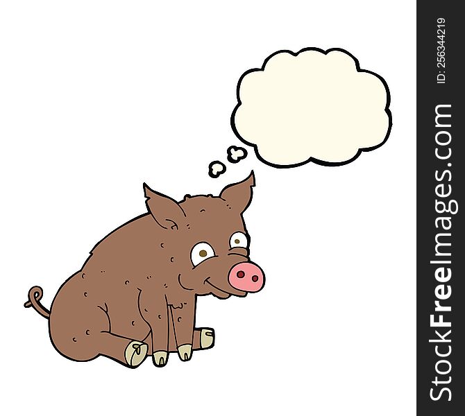 Cartoon Happy Pig With Thought Bubble