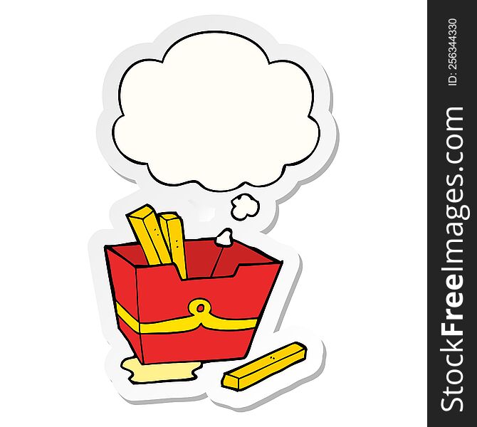 Cartoon Box Of Fries And Thought Bubble As A Printed Sticker