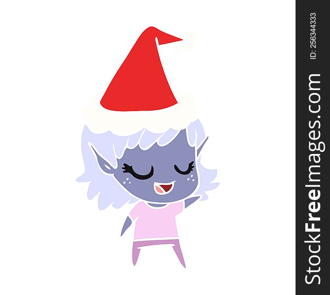 Happy Flat Color Illustration Of A Elf Girl Wearing Santa Hat
