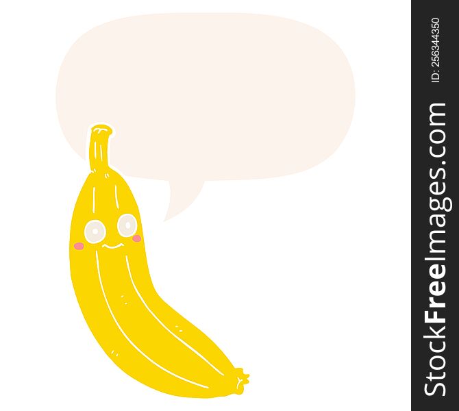 Cartoon Banana And Speech Bubble In Retro Style