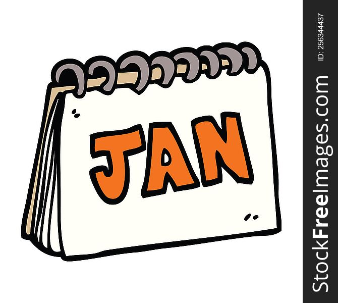 Cartoon Doodle Calendar Showing Month Of January