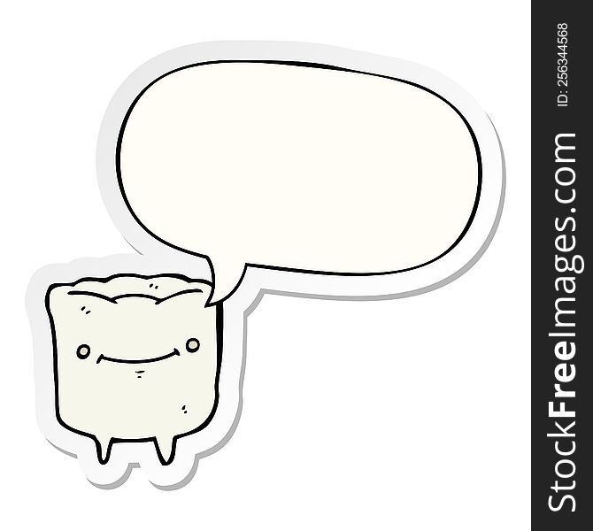 Cartoon Happy Tooth And Speech Bubble Sticker