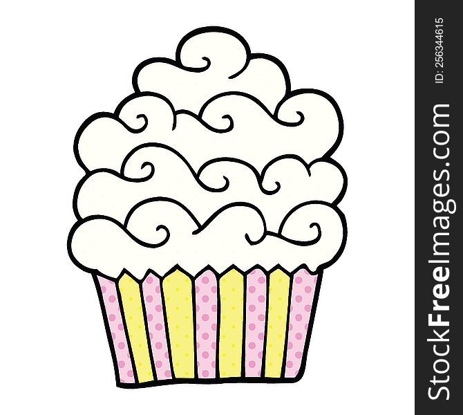 Comic Book Style Cartoon Vanilla Cupcake