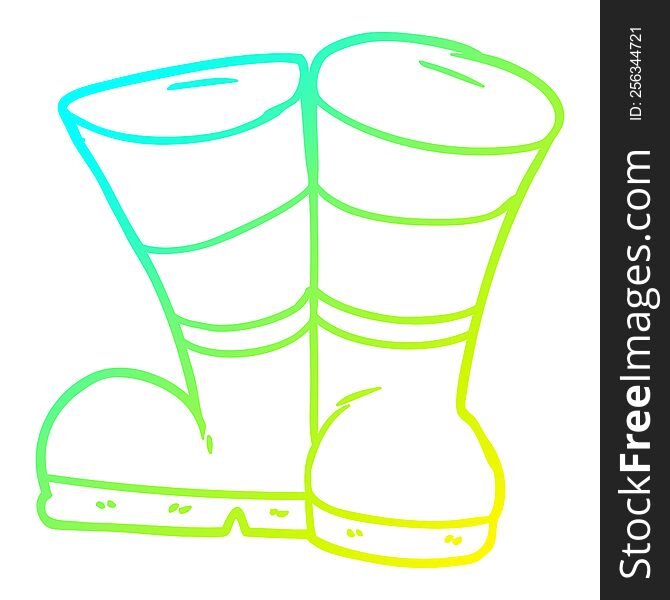 cold gradient line drawing of a wellington boots cartoon
