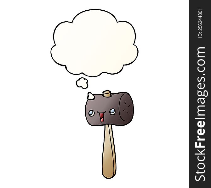 Cartoon Mallet And Thought Bubble In Smooth Gradient Style