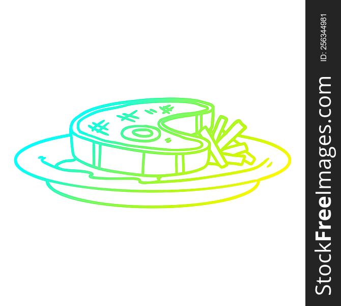 cold gradient line drawing of a cartoon steak dinner