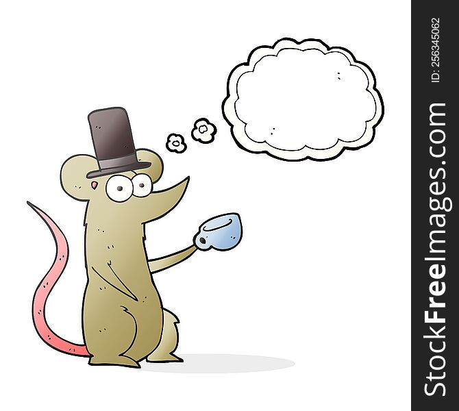 Thought Bubble Cartoon Mouse With Cup And Top Hat