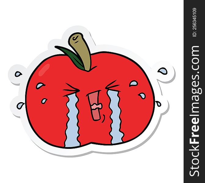 Sticker Of A Cartoon Apple Crying