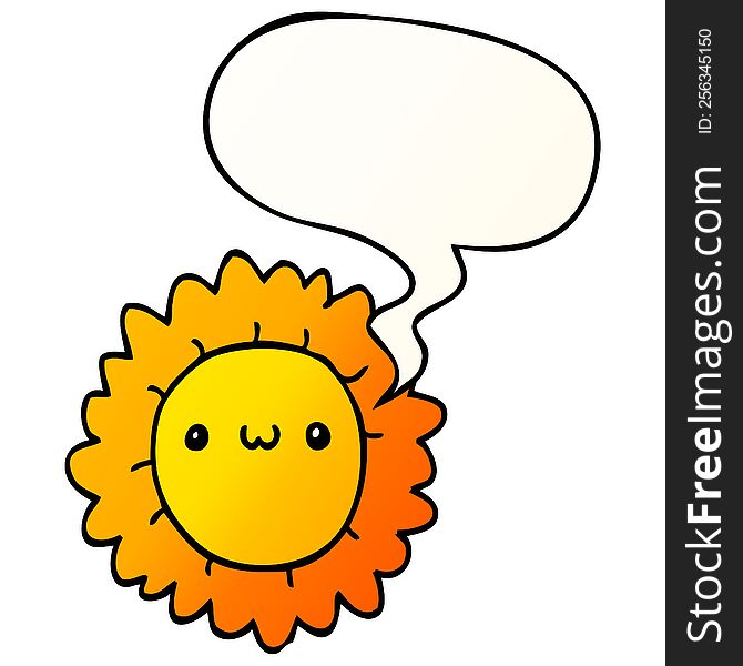 cartoon flower with speech bubble in smooth gradient style