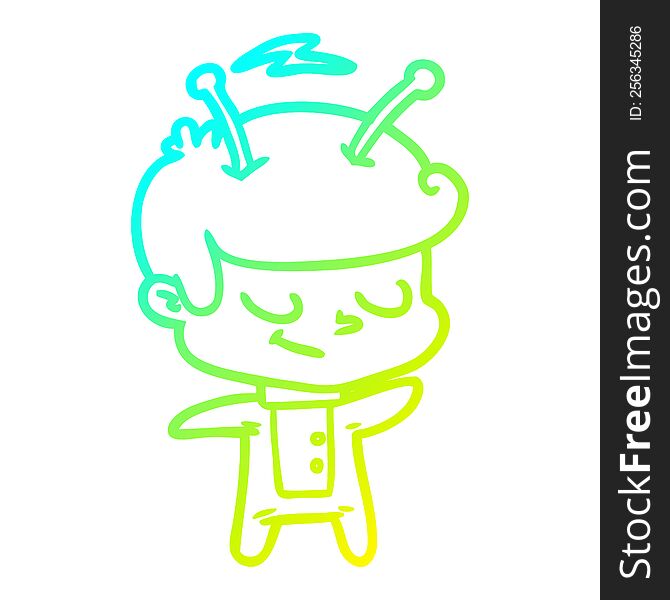 Cold Gradient Line Drawing Friendly Cartoon Spaceman