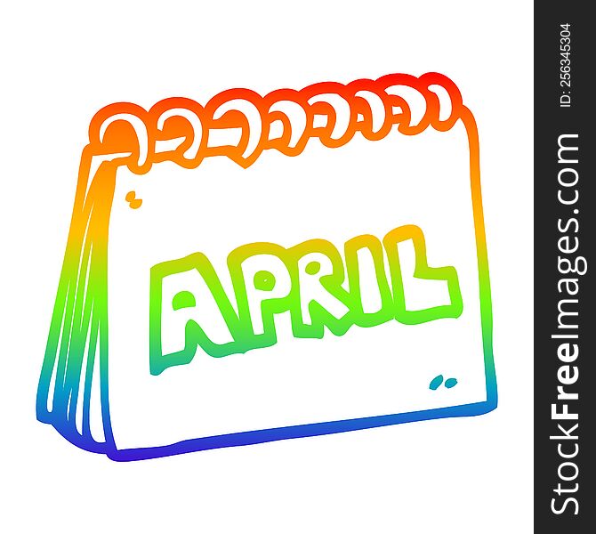 Rainbow Gradient Line Drawing Cartoon Calendar Showing Month Of April