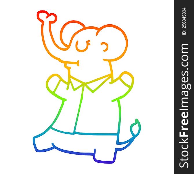 rainbow gradient line drawing of a cartoon standing elephant