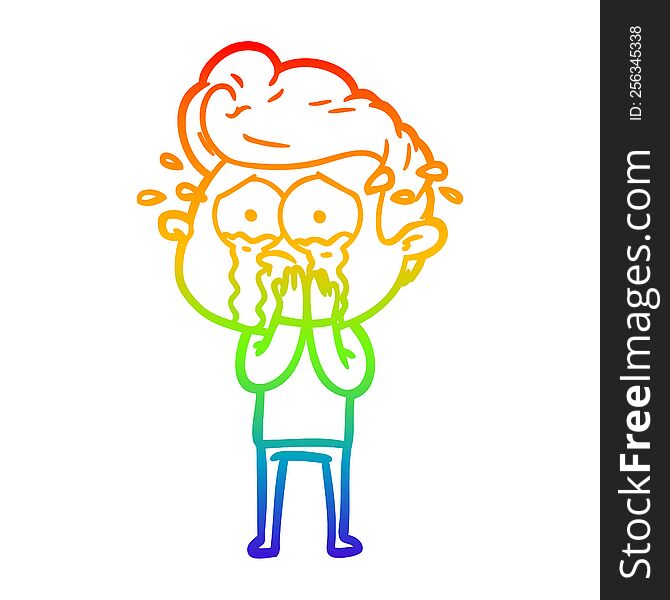 rainbow gradient line drawing of a concerned crying man