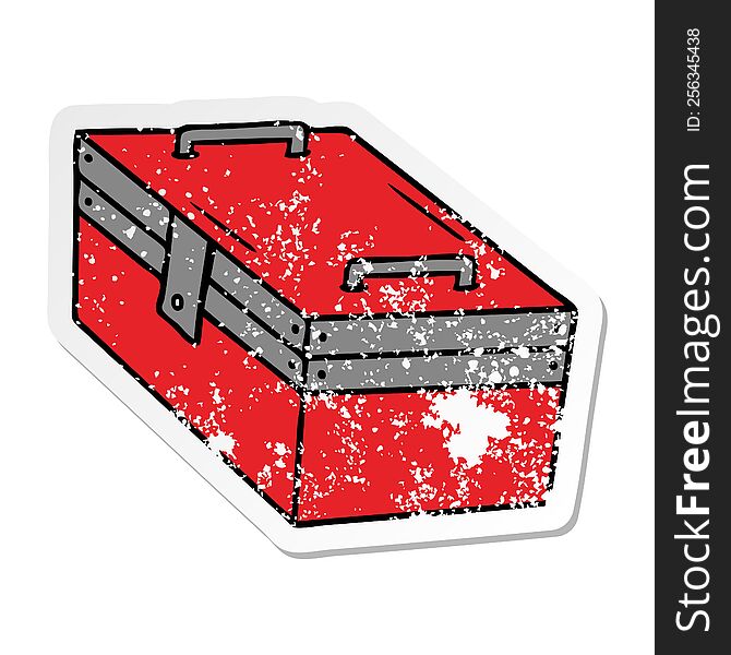 Distressed Sticker Cartoon Doodle Of A Metal Tool Box