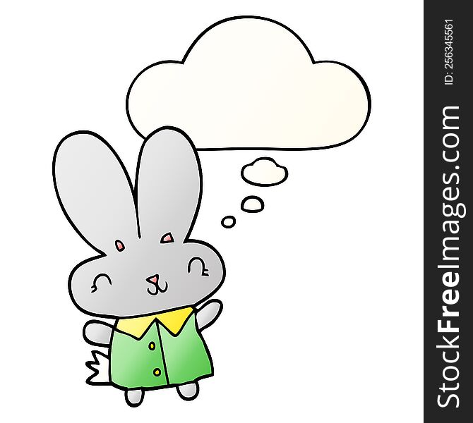 Cute Cartoon Tiny Rabbit And Thought Bubble In Smooth Gradient Style