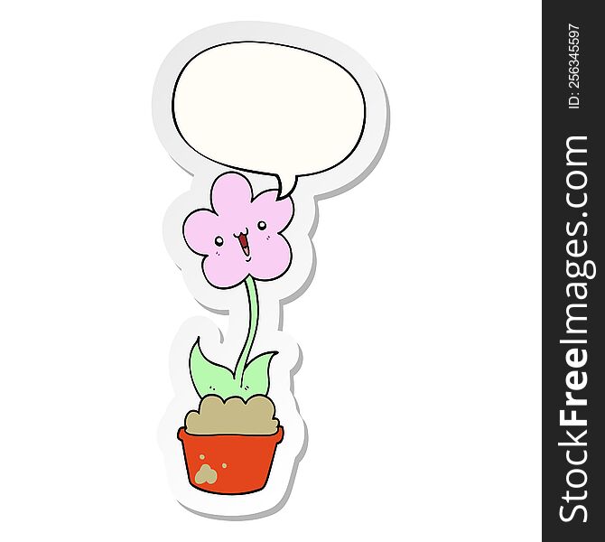 Cute Cartoon Flower And Speech Bubble Sticker