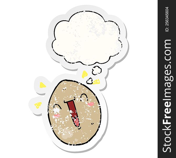 Cartoon Happy Egg And Thought Bubble As A Distressed Worn Sticker