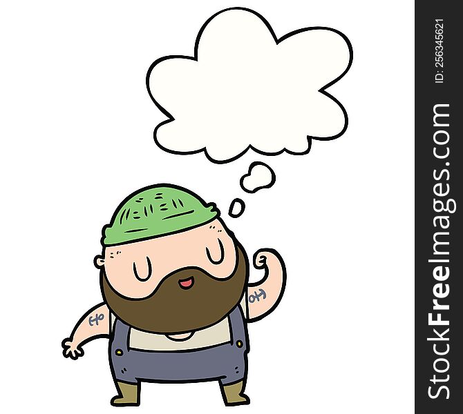 cartoon dock worker with thought bubble. cartoon dock worker with thought bubble