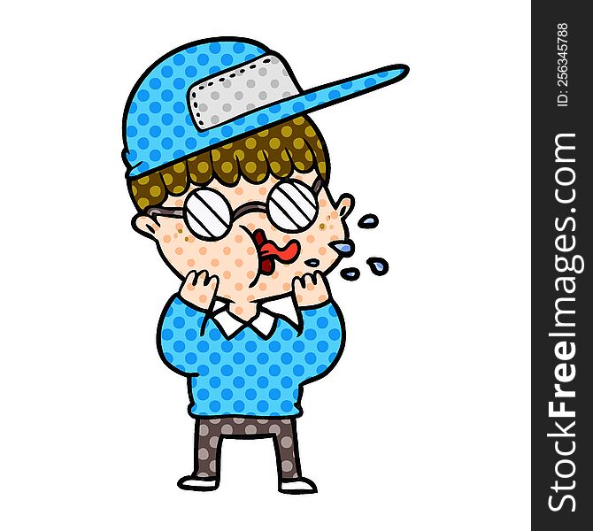 cartoon boy wearing spectacles and cap. cartoon boy wearing spectacles and cap