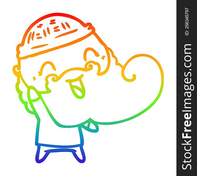 rainbow gradient line drawing of a happy man with beard and winter hat