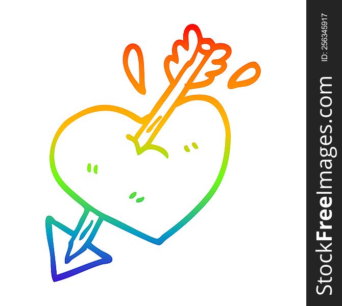 Rainbow Gradient Line Drawing Cartoon Heart Shot Through With Arrow