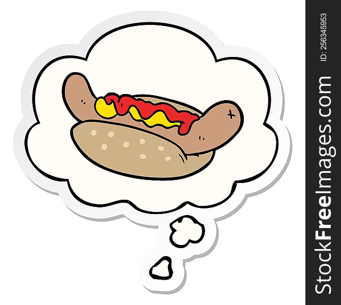 cartoon hot dog with thought bubble as a printed sticker