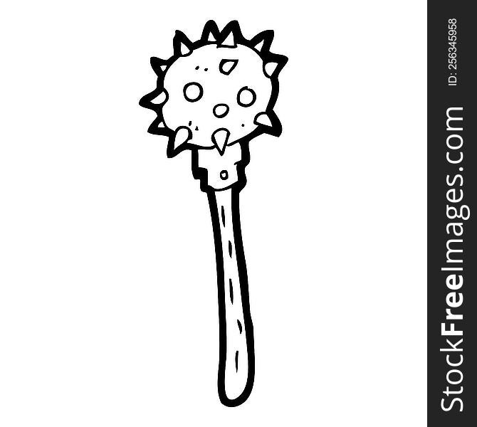 freehand drawn black and white cartoon medieval mace