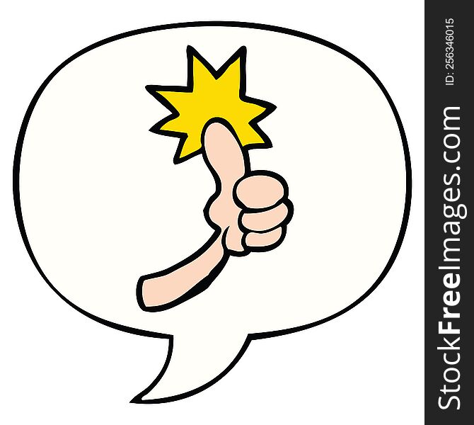 cartoon thumbs up sign with speech bubble. cartoon thumbs up sign with speech bubble
