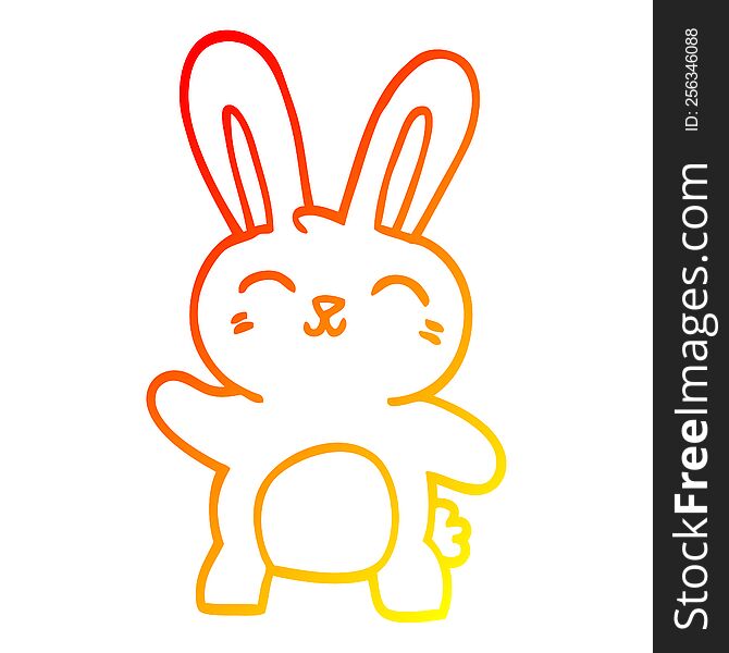 warm gradient line drawing of a cartoon happy bunny