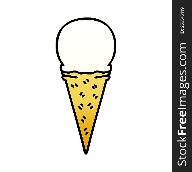 gradient shaded quirky cartoon vanilla ice cream cone. gradient shaded quirky cartoon vanilla ice cream cone