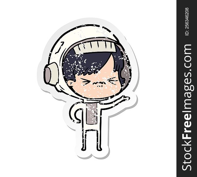 Distressed Sticker Of A Angry Cartoon Space Girl