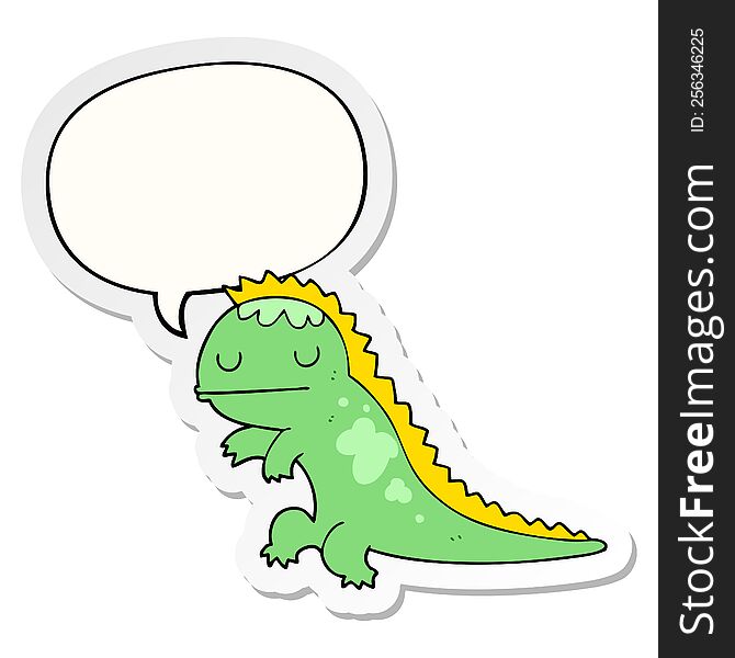 cartoon dinosaur with speech bubble sticker. cartoon dinosaur with speech bubble sticker