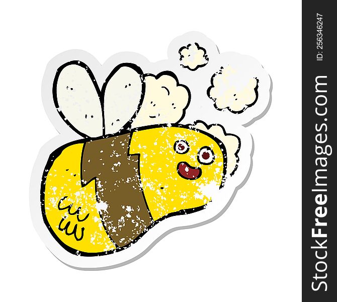 retro distressed sticker of a cartoon bee