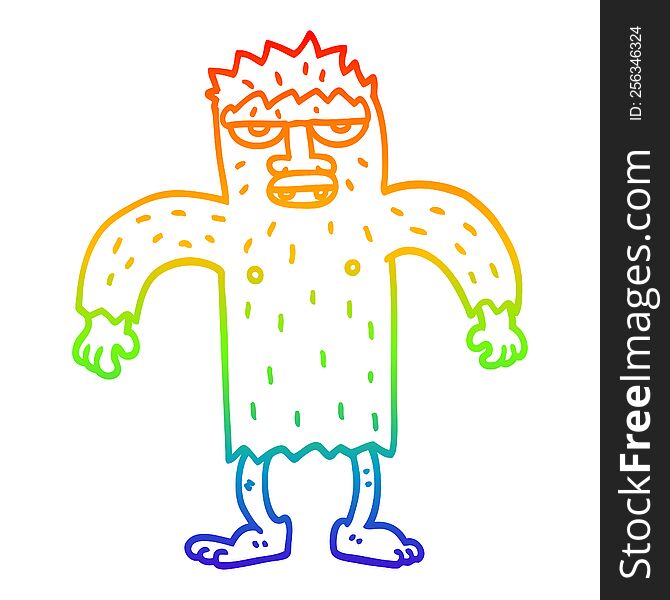 rainbow gradient line drawing of a cartoon bigfoot creature